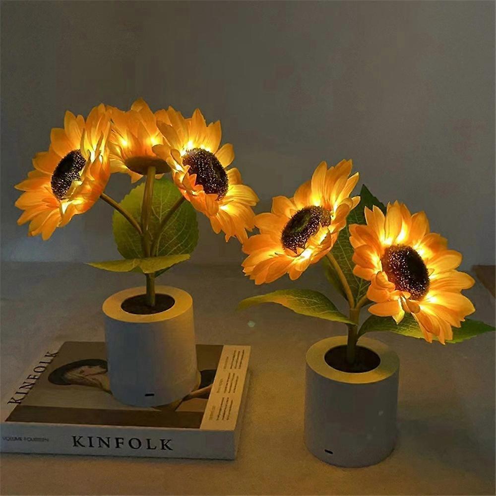 Creative Bedroom Table Lamp USB Rechargeable Artificial Sunflower Home Bedside Decor Kids Girlfriend Birthday Gift Night Light