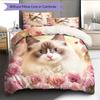Ragdoll Cat and Fresh Flowers Pattern Bedding Home Decoration Birthday Gift (1 * Duvet Cover + 2 * Pillowcase, Without Core)