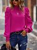 Stand Collar Puff Sleeve Pullover Blouse Women Pleated Vintage Elegant Green Blosues Women Loose Autumn Fuchsia Shirt Tops 24373