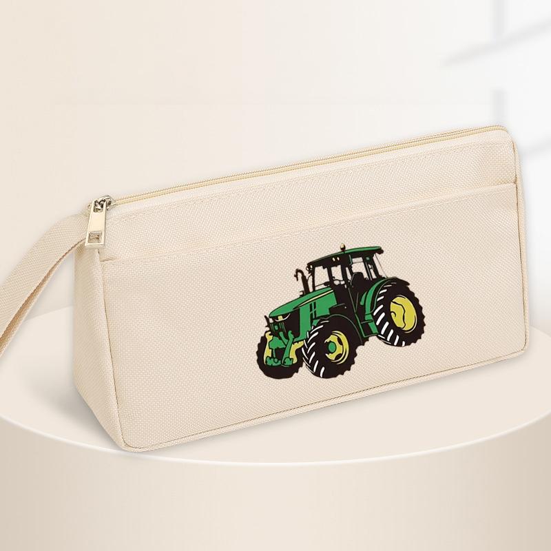 Cartoon tractor student large-capacity double-layer pencil case with zipper closure thick and durable