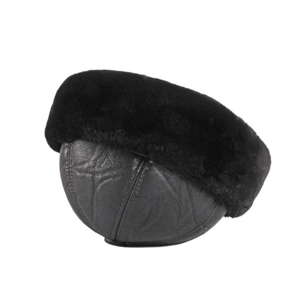 Warm Thick Winter Hat Fleece Lined Black Men Hat Fur Leather Windproof Snow Ski Cap Winter