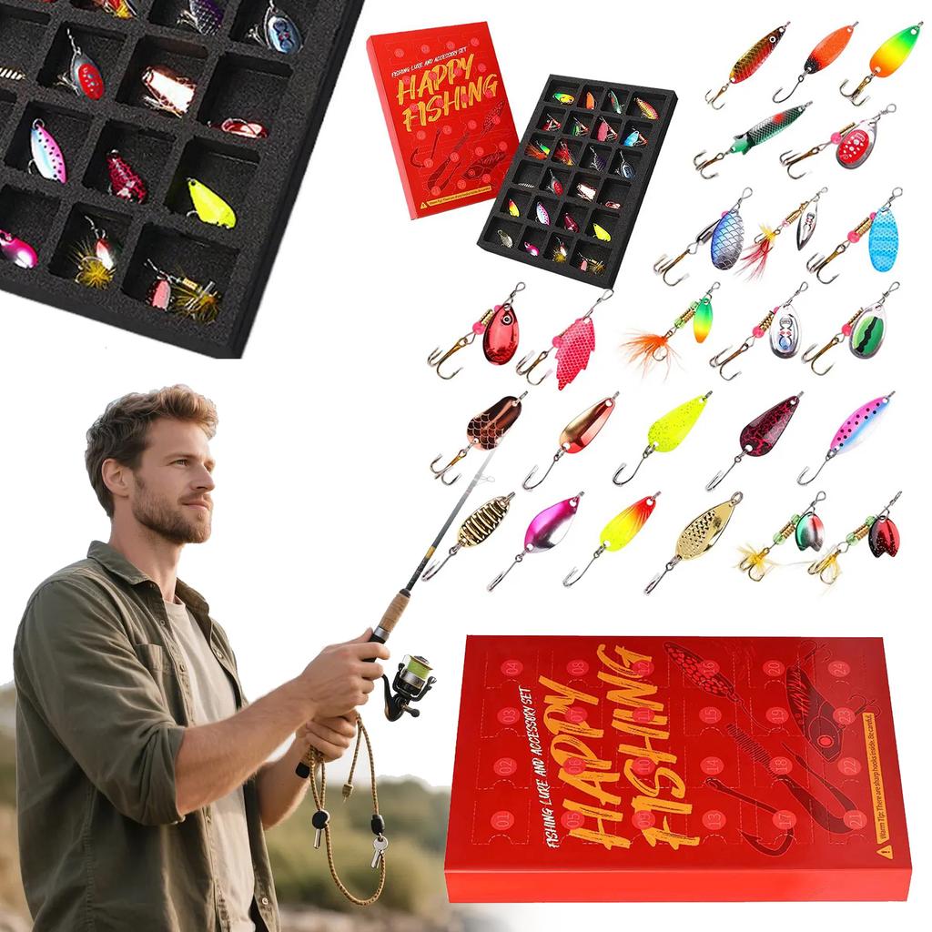 24 Days Fishing Lures Set Christmas Countdown Calendar Christmas Advent Calendar Xmas Fishing Gift for Fisherman