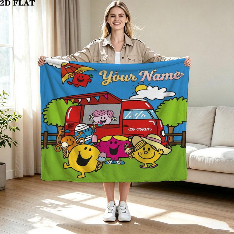 1PC Mr. Men Little Miss Custom Name Patterned Flannel Blanket Suitable For All Seasons for Home Decor Warmth and Comfort Gifts Holiday Present