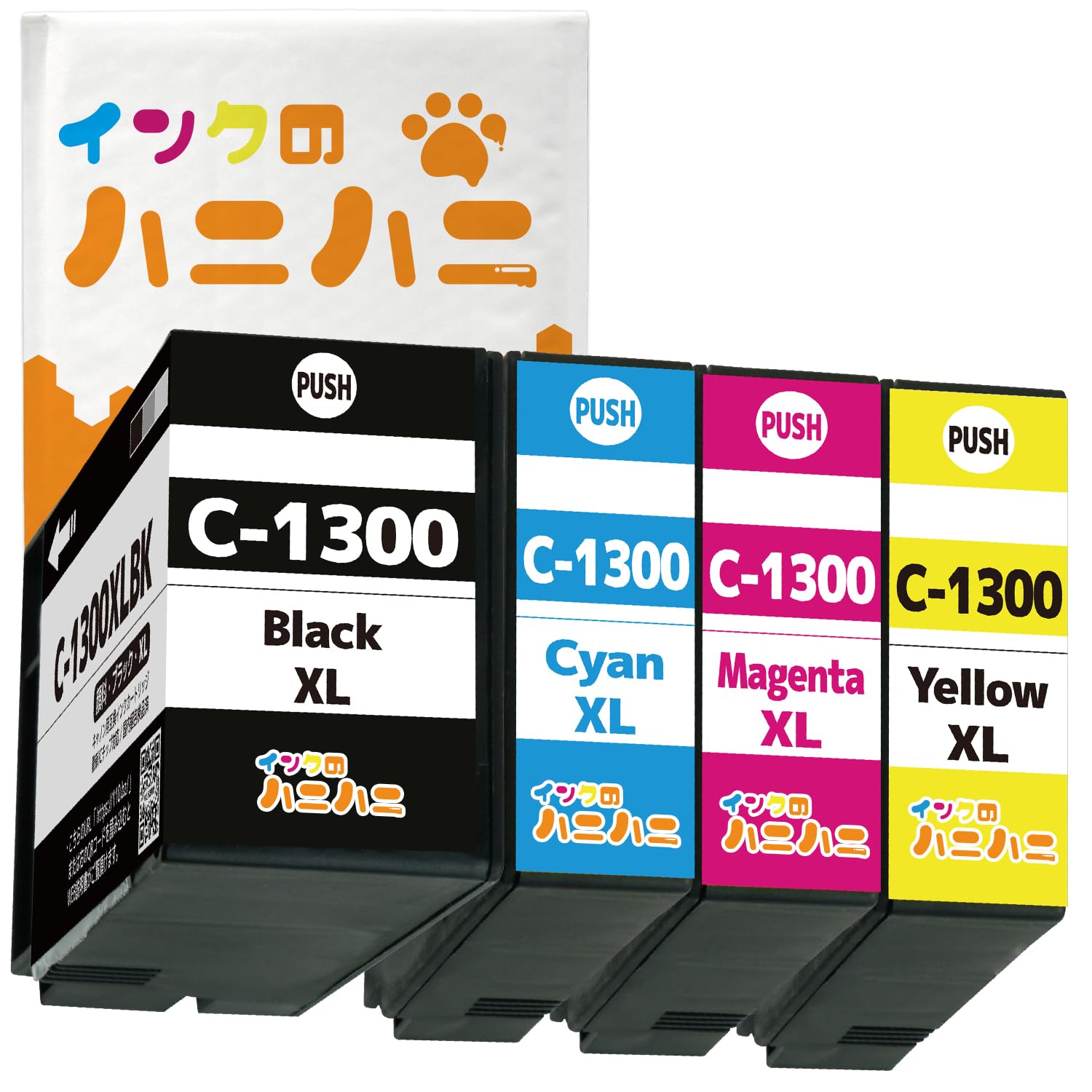 

Compatible Canon Ink Cartridges Set with LED and IC Chip for Remaining Ink Level Display by Hani PGI-1300XL (Black/Cyan/Mellow/Yellow) - Full-Color,