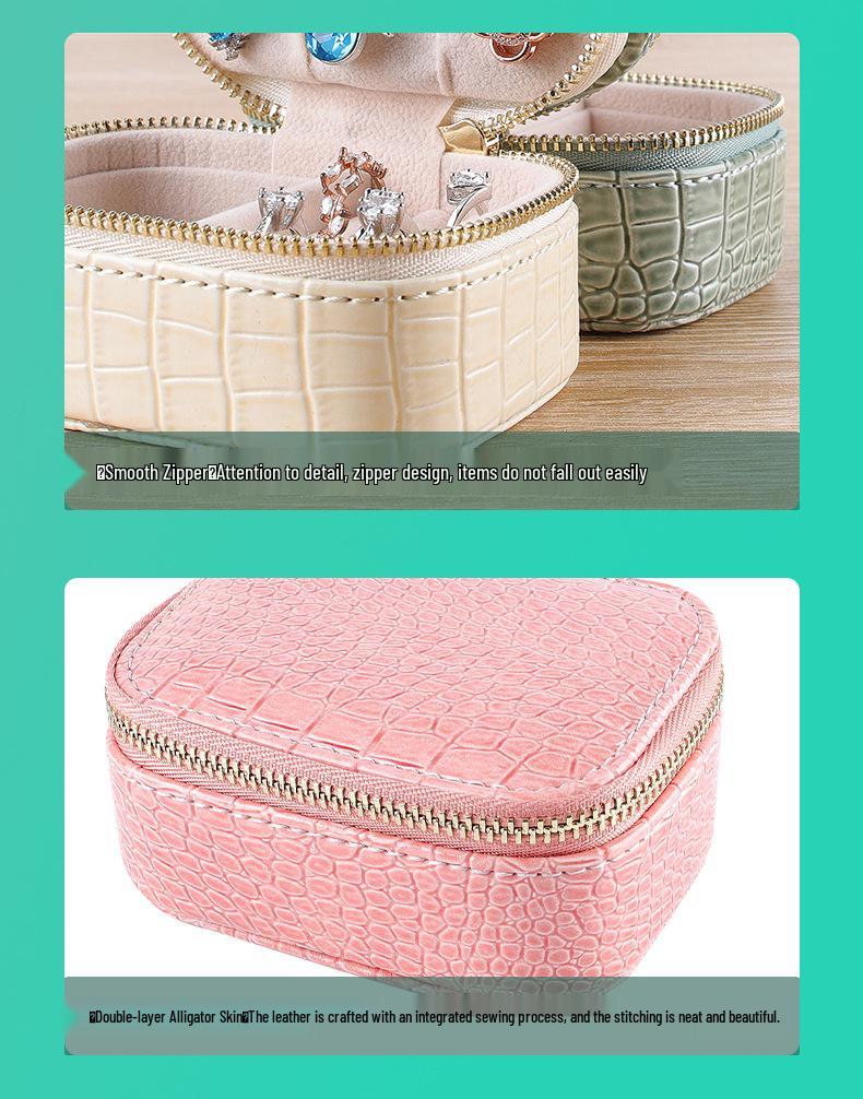PU Leather Portable Jewelry Box with Zipper - Bracelet, Earrings, Ring Storage