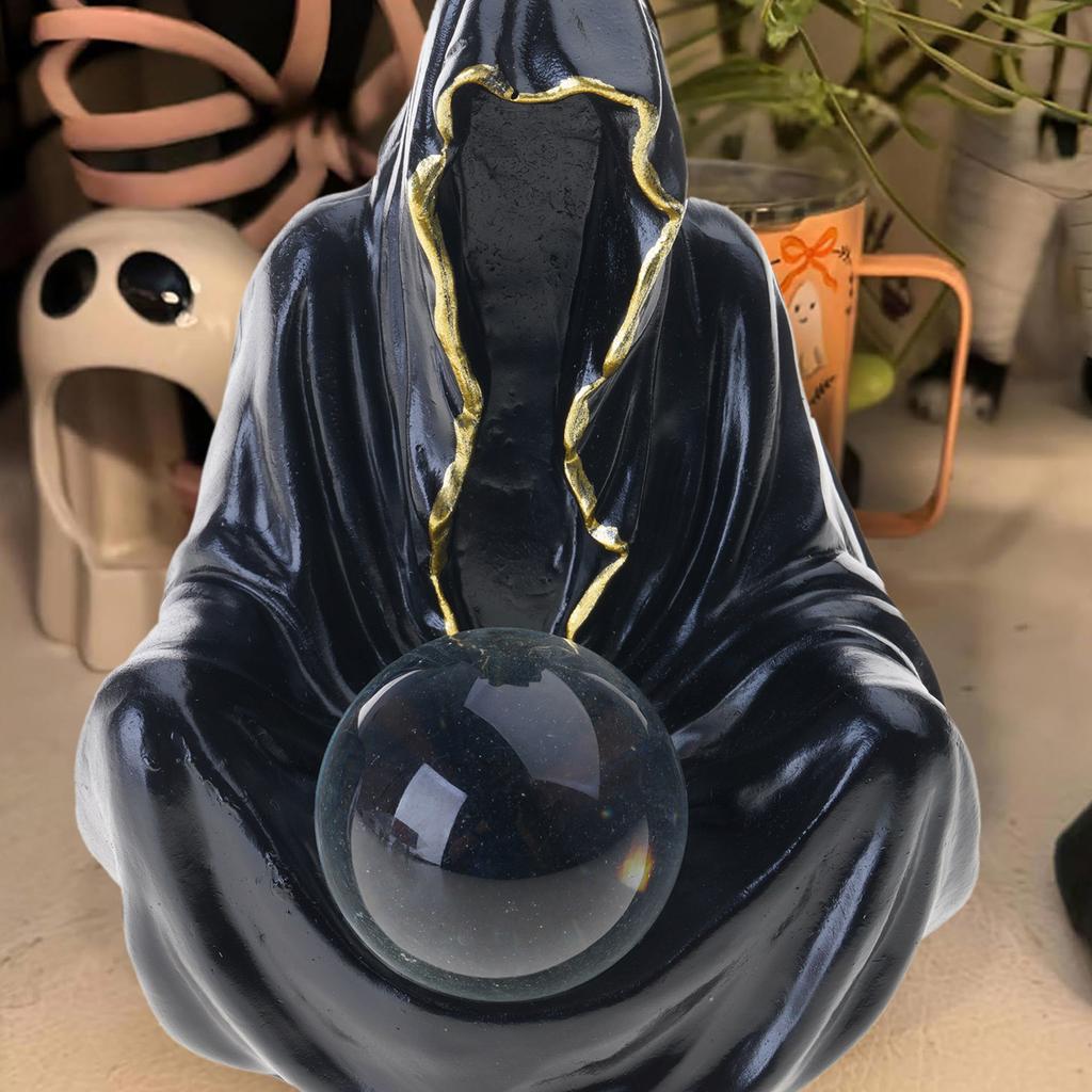 Resins Death God Sculpture Crystal Ball Halloween Decors With Flying Bats For Home Party Collectible Ornament Gift