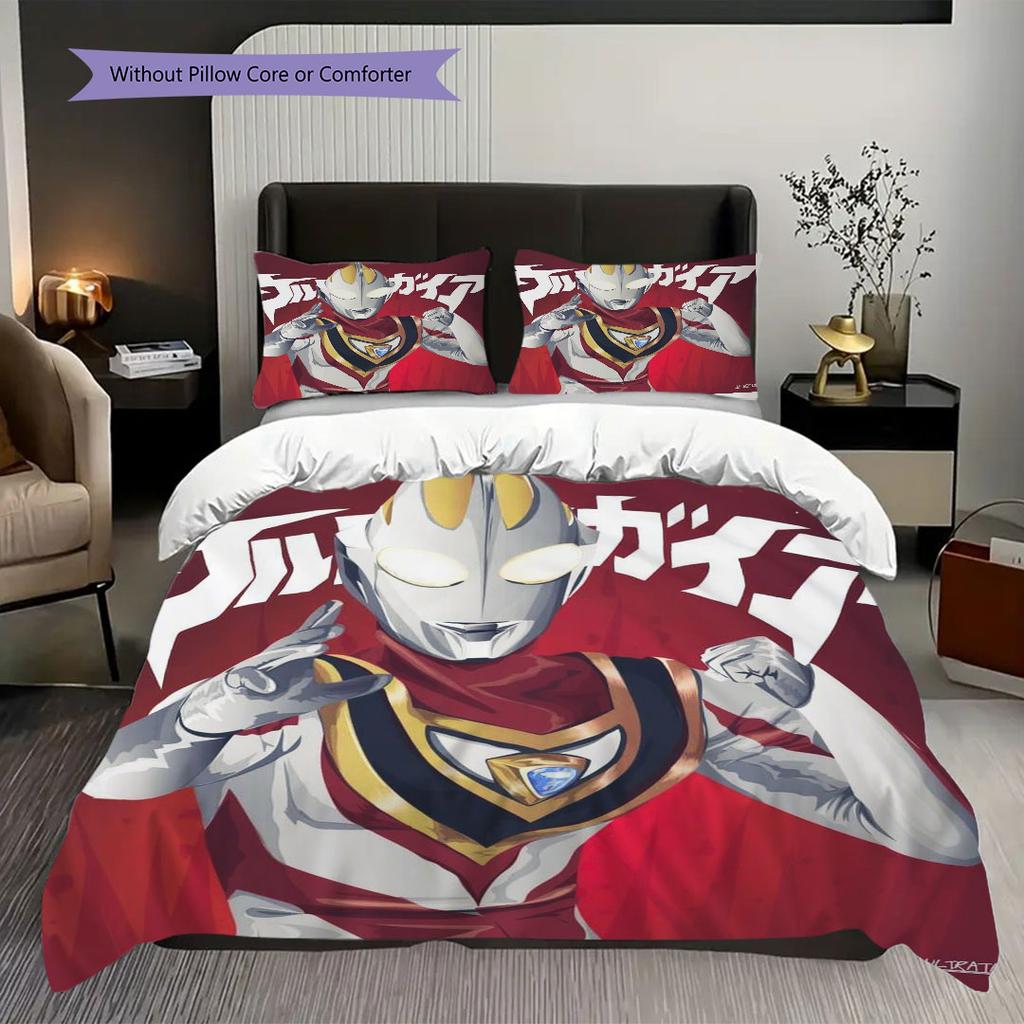 Three-piece cartoon Ultraman Tiga printed bedding set,(1*Duvet Cover + 2*Pillowcase, Without Core) suitable for bedroom use.