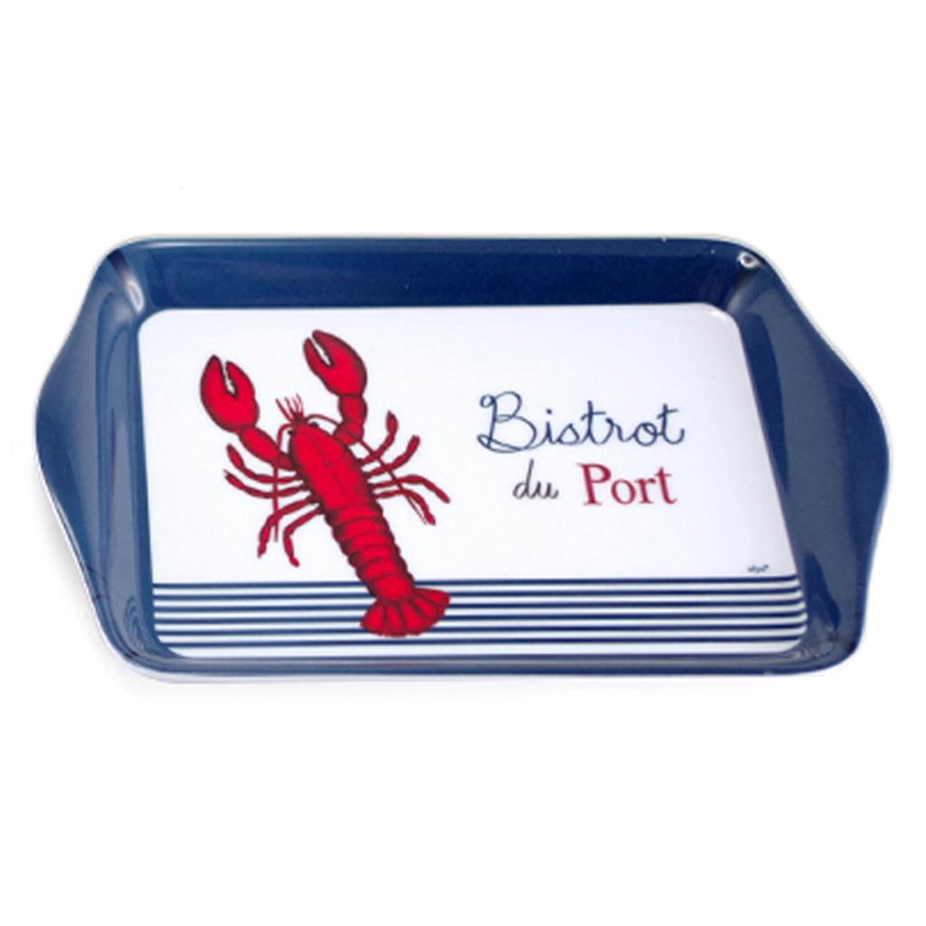 Les Trésors De Lily [A2451] - Small Melamine Tray 'Bistrot Du Port' Blue Red White (lobster) - 21x14cm