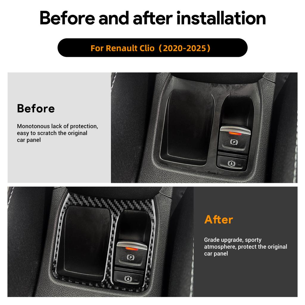 For Renault Clio Mk5 2021-2025 Carbon Fiber Gear Electronic Handbrake Button Frame Anti Scratch Decor Protector Car Accessories