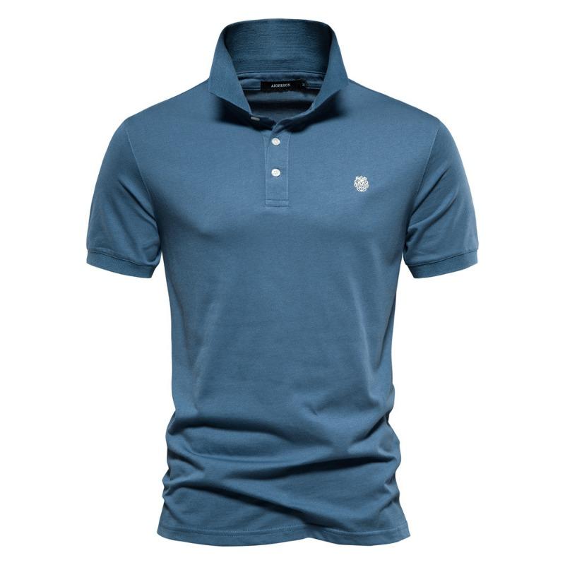 Men's Korean-Style Solid Color Cotton Polo Shirt  Sporty Casual Embroidered Button Lapel Short-Sleeve Top