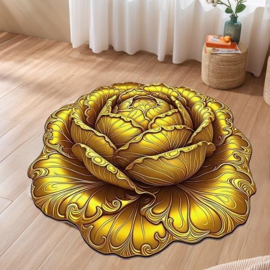 3D Visual Flower Rug Irregular Floral Area Rug Absorbent Anti-Slip Floor Mat Washable Bedroom Rug for Kitchen Bathroom Entryway Patio