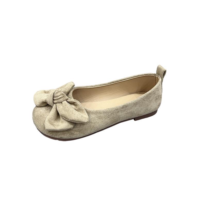 Modische flache Pumps mit Schleife für Damen, neue runde Spitze, flacher Boden, rutschfeste weiche Sohle, Bohnenschuhe, Frühling und Herbst 2025