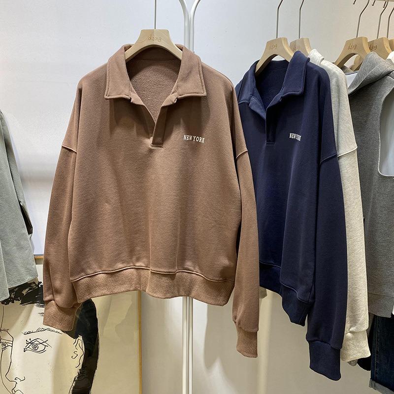 Real Shot Thin Composite PO Collar Long-sleeved Sweater Women's Large Size Loose Top