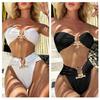 Elegant High Waist Bathing Suit with Unique Metal Detail for Fashion Forward Women Lightweight Beach Swimwear