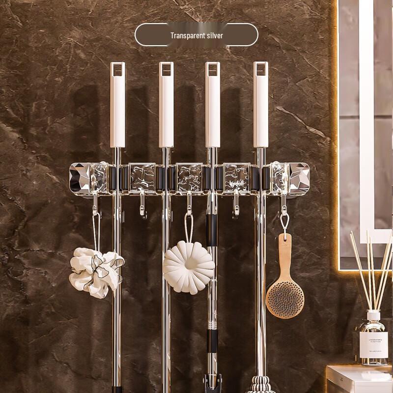 Wall-Mounted Mop Holder with Clip Hook