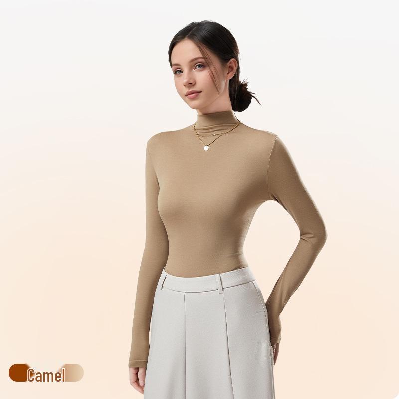 

Women s Semi-High Neck Fleece-Lined Modal Base Layer - Long Sleeves for Autumn & Winter XL (135-150 lbs) кавовий/верблюд