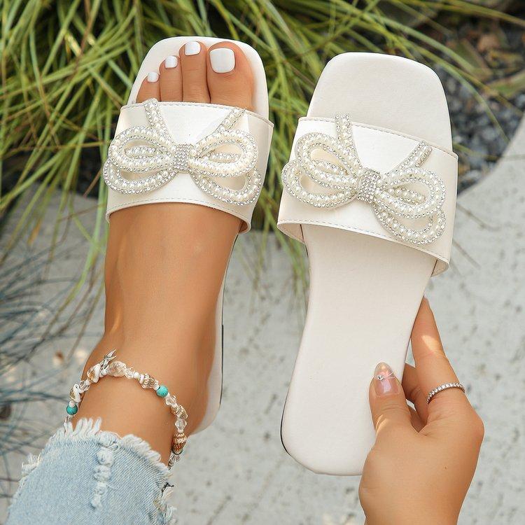 

Шлепанцы с квадратным носком большого размера женские летние с бантом ленивые педали для улицы прохладные шлепанцы 43