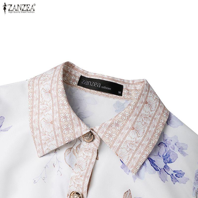 ZANZEA Women Turn Down Collar Summer Short Sleeve Casual Print Dress