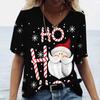 Merry Christmas Women's Short Sleeved V-neck T-shirt Christmas Tree Santa Claus Letter Print Simple Trendy Trend Women Clothing