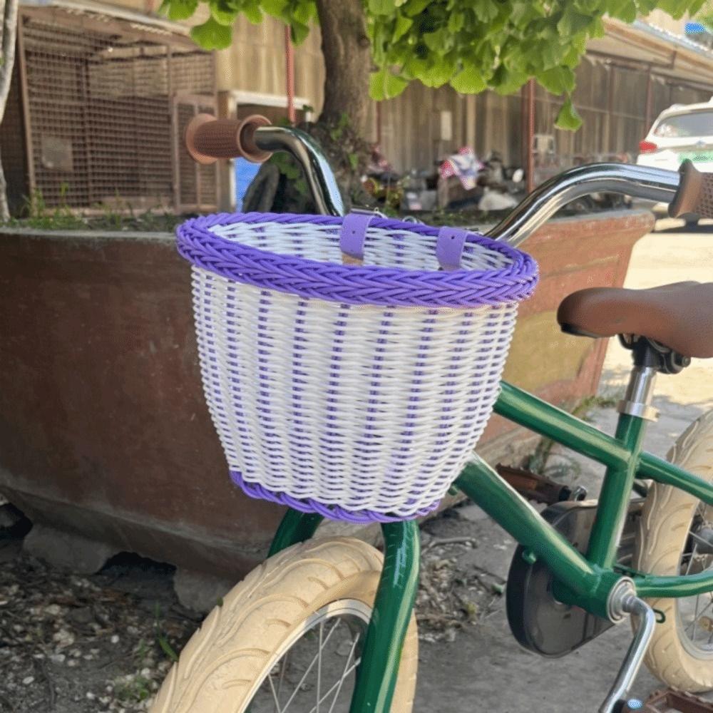 Handwoven Bicycle Basket Adjustable Leather Straps Cycling Handlebar Basket  Kids Adult Bikes