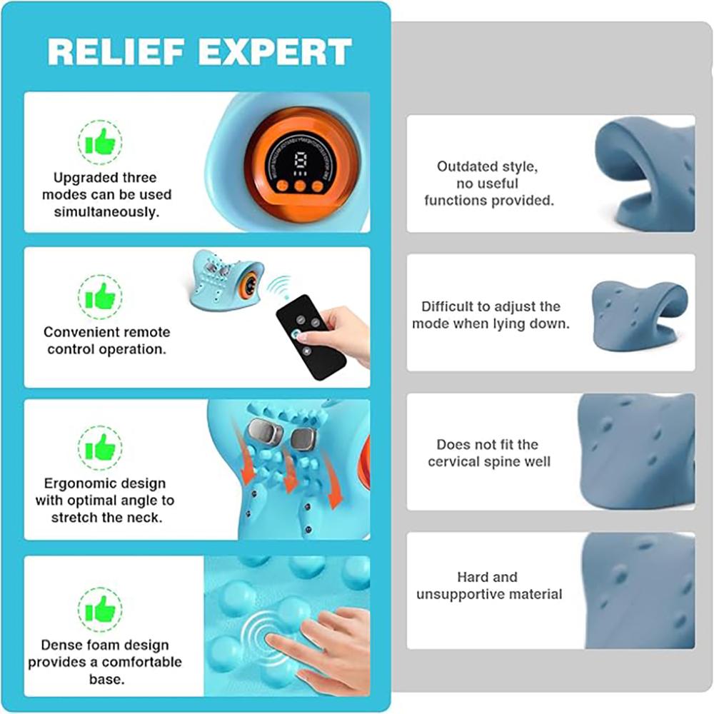 Portable EMS Neck Massager With Heat Low-Frequency Pulse Neck Cervical Spine Traction Relaxer Massage Pillow With Remote Control