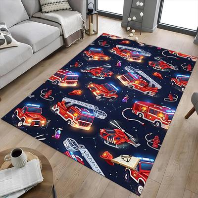 1PC Firetruck Firehelicopter Non-Slip Floor Carpet Compatible for Office&Living Room&Bedroom&Dining Room - Soft & Pattern-G0352
