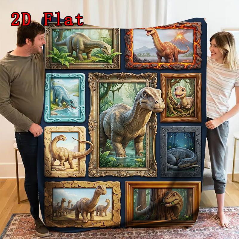 Dinosaur Art Gallery 2D Flat Pattern Flannel Blanket, High quality All Seasons, Home Decor, Warmth and Comfort, Perfect for Christmas Gifts.
