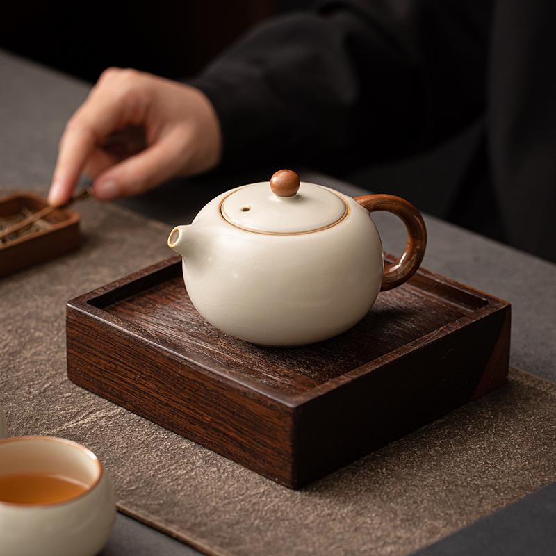 Beige Ru Kiln High-grade Western Ship Pot Kung Fu Tea Set Single Teapot Tea Breaker with Filter Large Household Ceramic Retro