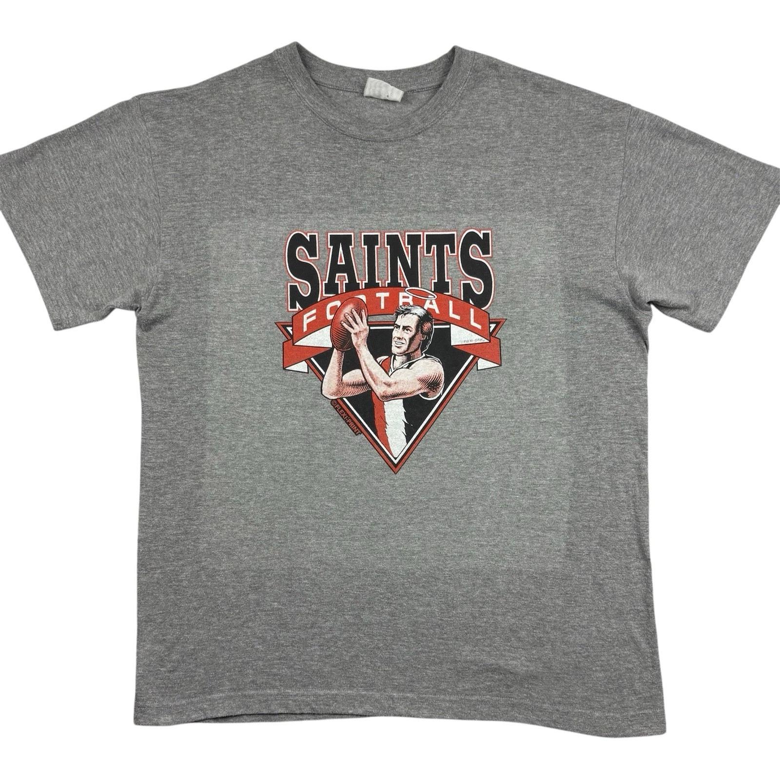Vintage St Kilda Saints AFL Flexi Print T Shirt Mens Size L Grey Football 90s 4XL