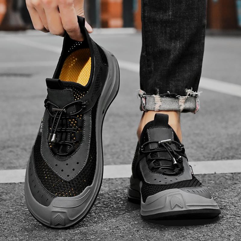 New Handmade Leather Casual Breathable Shoes Comfort Designer Walking Shoes Men Flats Classic Mesh Fabric Outdoor Shoes