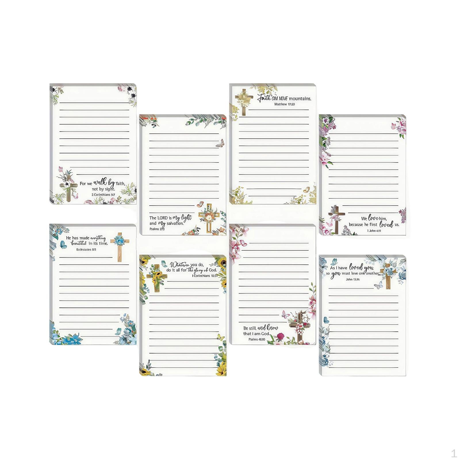 

8 Bible Sticky Notes with And Quotes, Floral Christian Design, Inspirational Memo Pads for cross