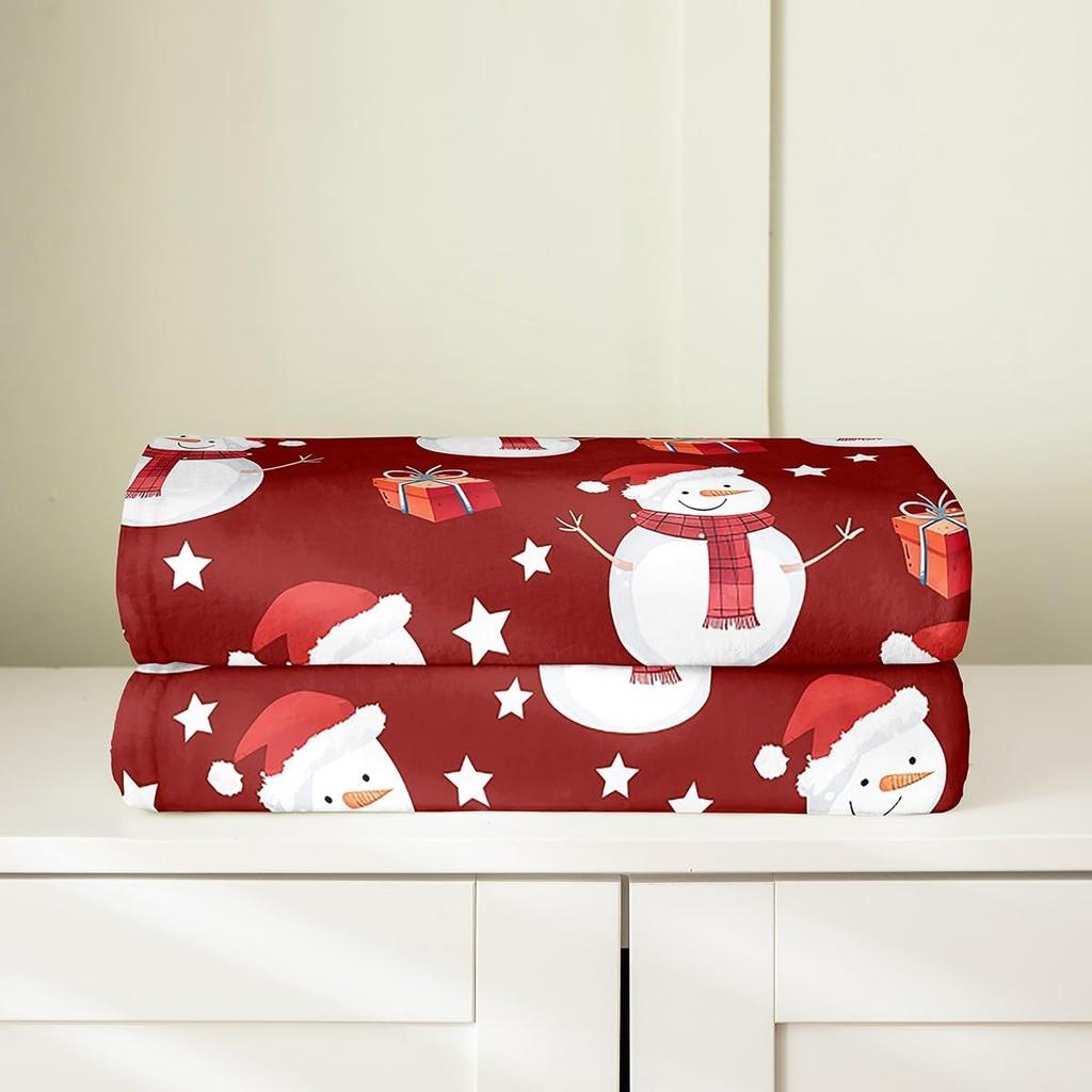Christmas Snowman Blanket, Plush Flannel Fleece, Lightweight Fuzzy Throw, Winter Gift for Boys Girls, Sofa Couch