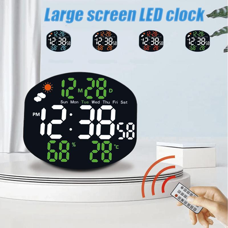 Large-screen LED Clock Wall Clock Temperature and Humidity Date Sunday Mode Electronic Wall Clock When Weather Is Displayed
