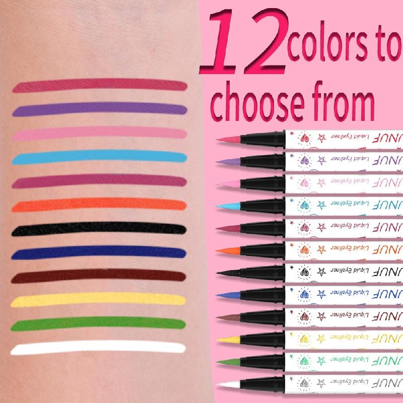 12 Colors Liquid Eyeliner Pen Long Lasting Waterproof White Black Green Blue Yellow Purple Eyeliner Pen