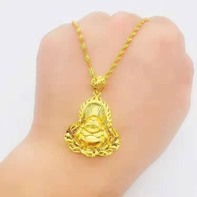 Unisex Gold Buddha Pendant Necklace - Classic & Versatile Clavicle Chain Jewelry