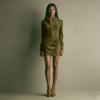 Women's Color Suede Zipper Pocket Long Sleeved Stand Up Collar Dress