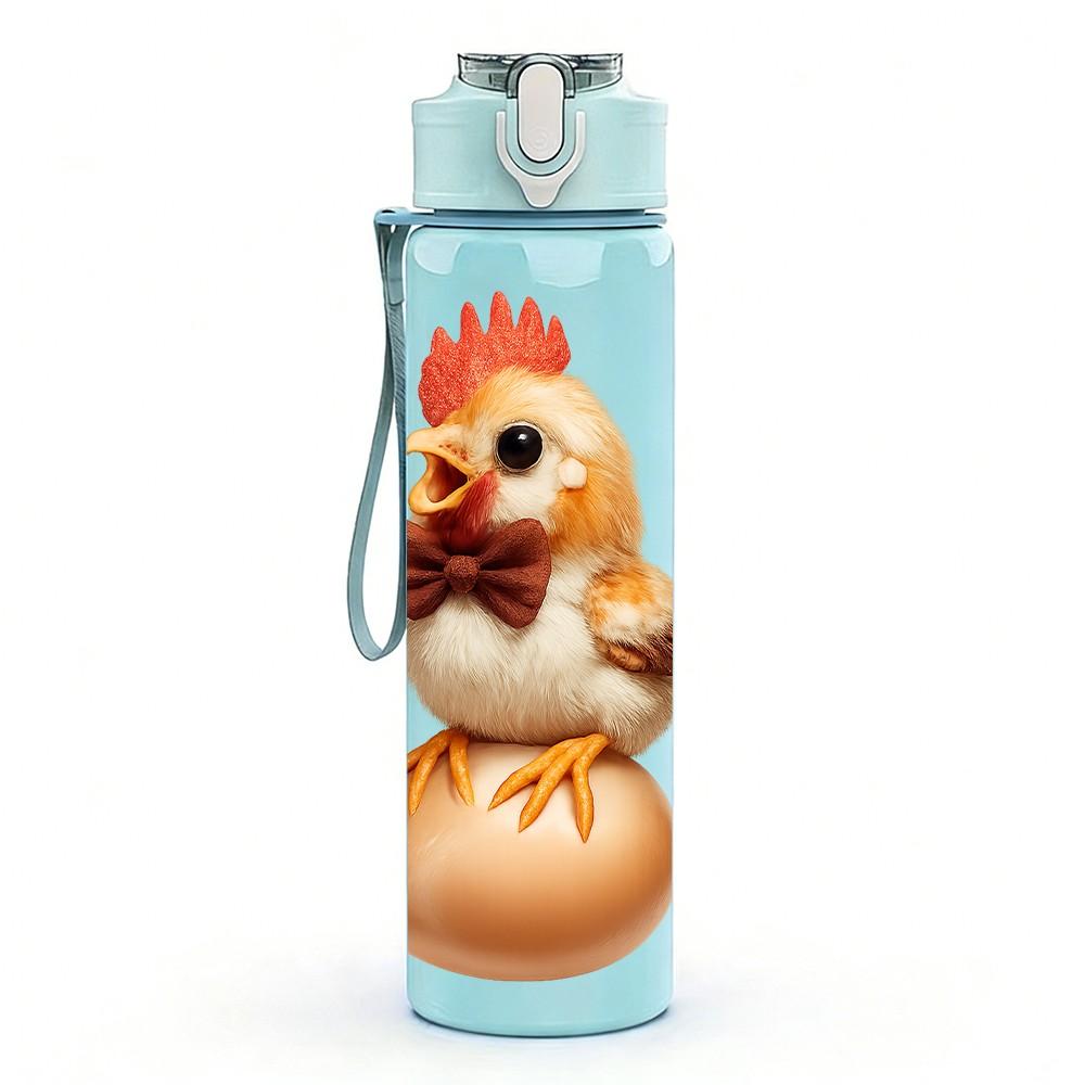 1PC Rooster Chicken Farm Animal Pattern 750ml Color Plastic Sports Water Bottle Leakproof Flip Straw Lid Suitable for Sports Office Home Use