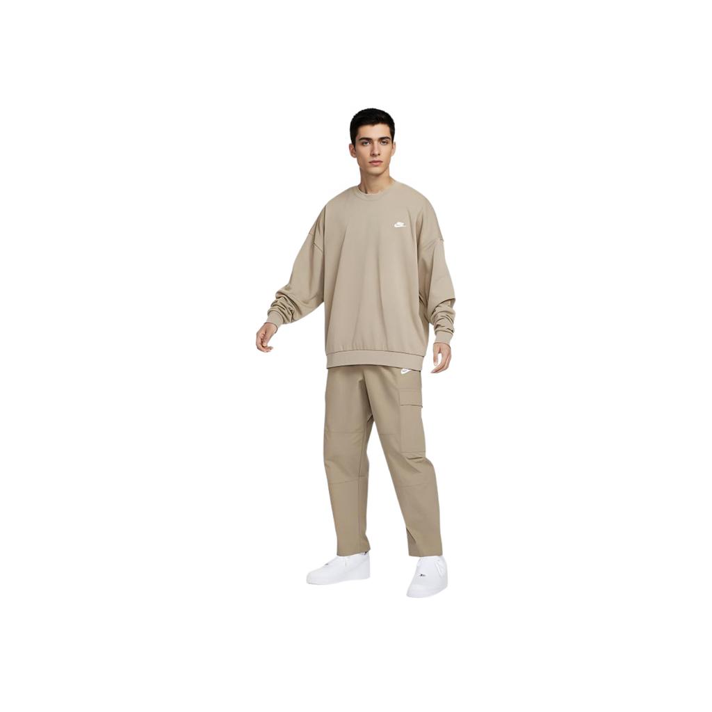 Nike Club Oversize Logo Pattern Crewneck Pullover Sweatshirt Men Sweatshirt Khaki HJ1820-247