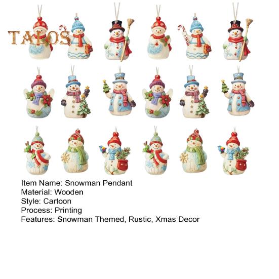 9/18 Pcs Snowman Pendant Wooden Christmas Hanging Ornament Painted Hanging Snowman with Twine for Xmas Tree Holiday Decor