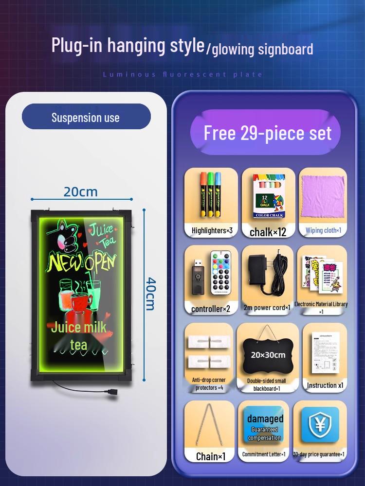 

LED Fluorescent Writing Board Sign - Illuminated Handwritten Blackboard for Street Stalls and Night Markets