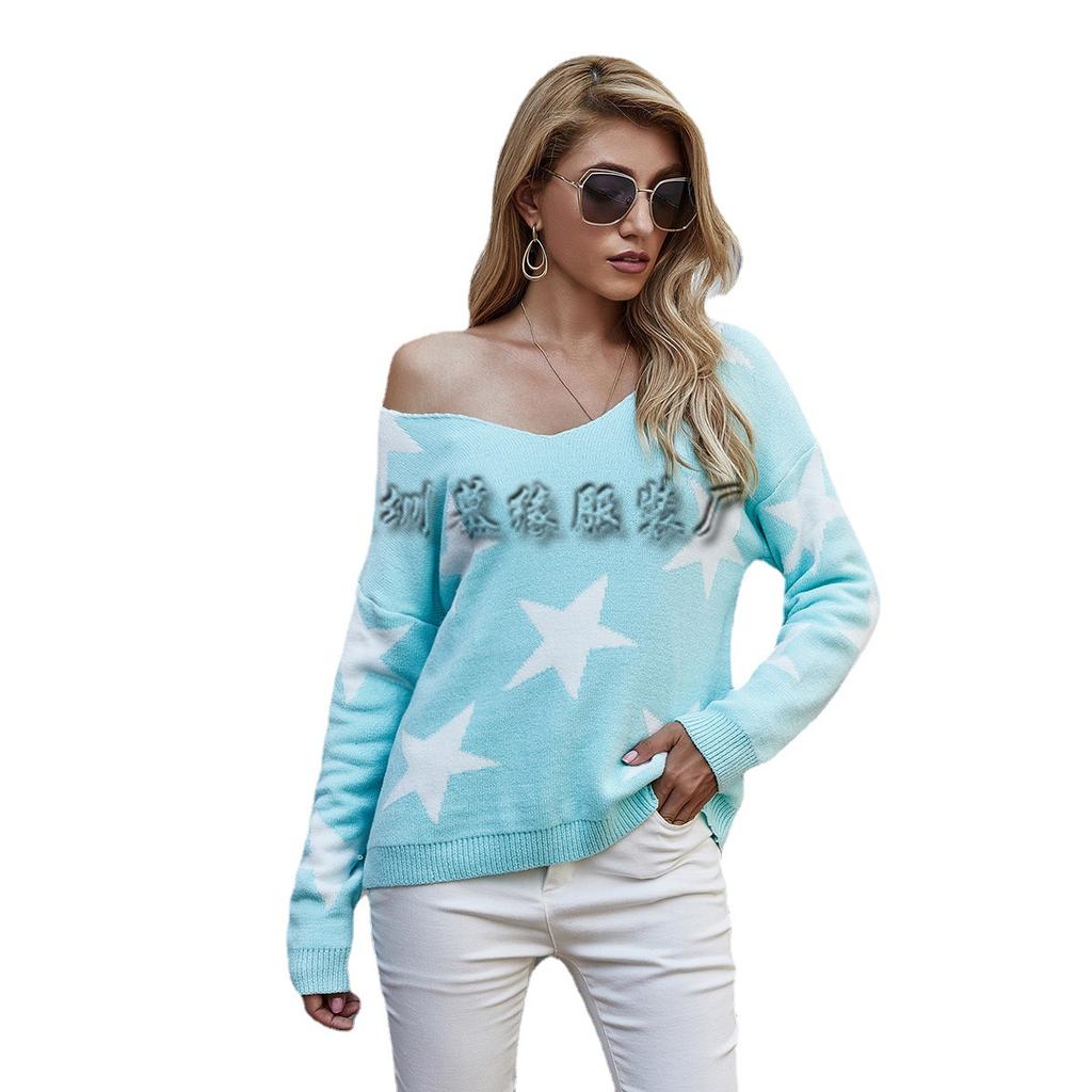 Autumn and winter pentagram knitted sweater geometric pullover loose large size OL commuter sweater women's European and American style