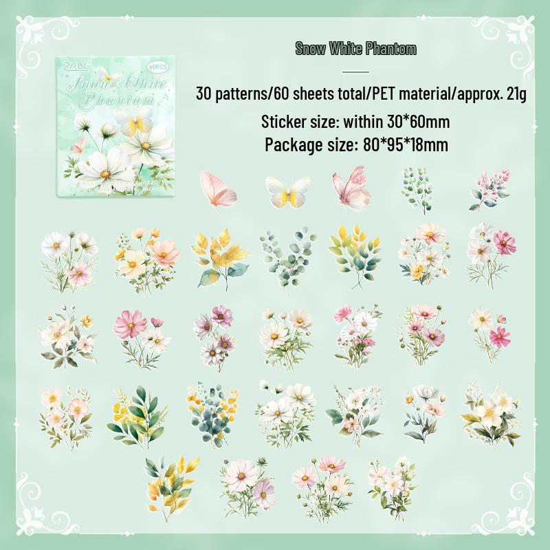 Yuezhen Four Seasons Floral Language Retro PET Stickers for Journals
