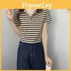 Black Striped Womens White Polo Crop Top Short Sleeve Slim Fit Tshirt