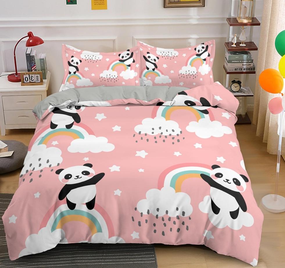 Cartoon Cute Panda Duvet Cover 3D Printed Bedding Set Children Gift Girls Single Large King Size 3-Piece Set with 2 Pillowcases