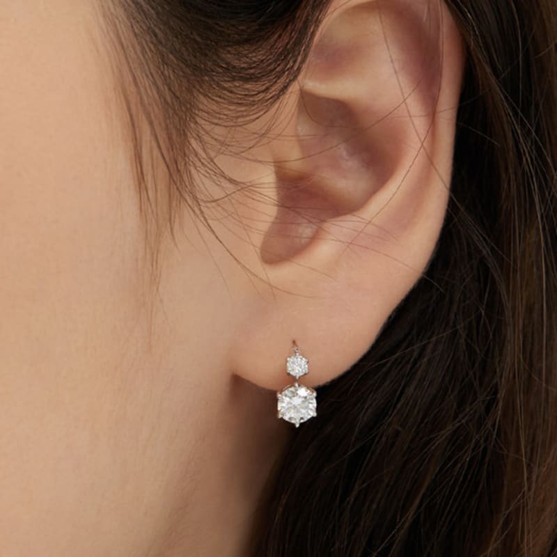 hyeres-lor Essence Silver (W) Double Stone Moissanite Earrings HL4E4B442W9XXX