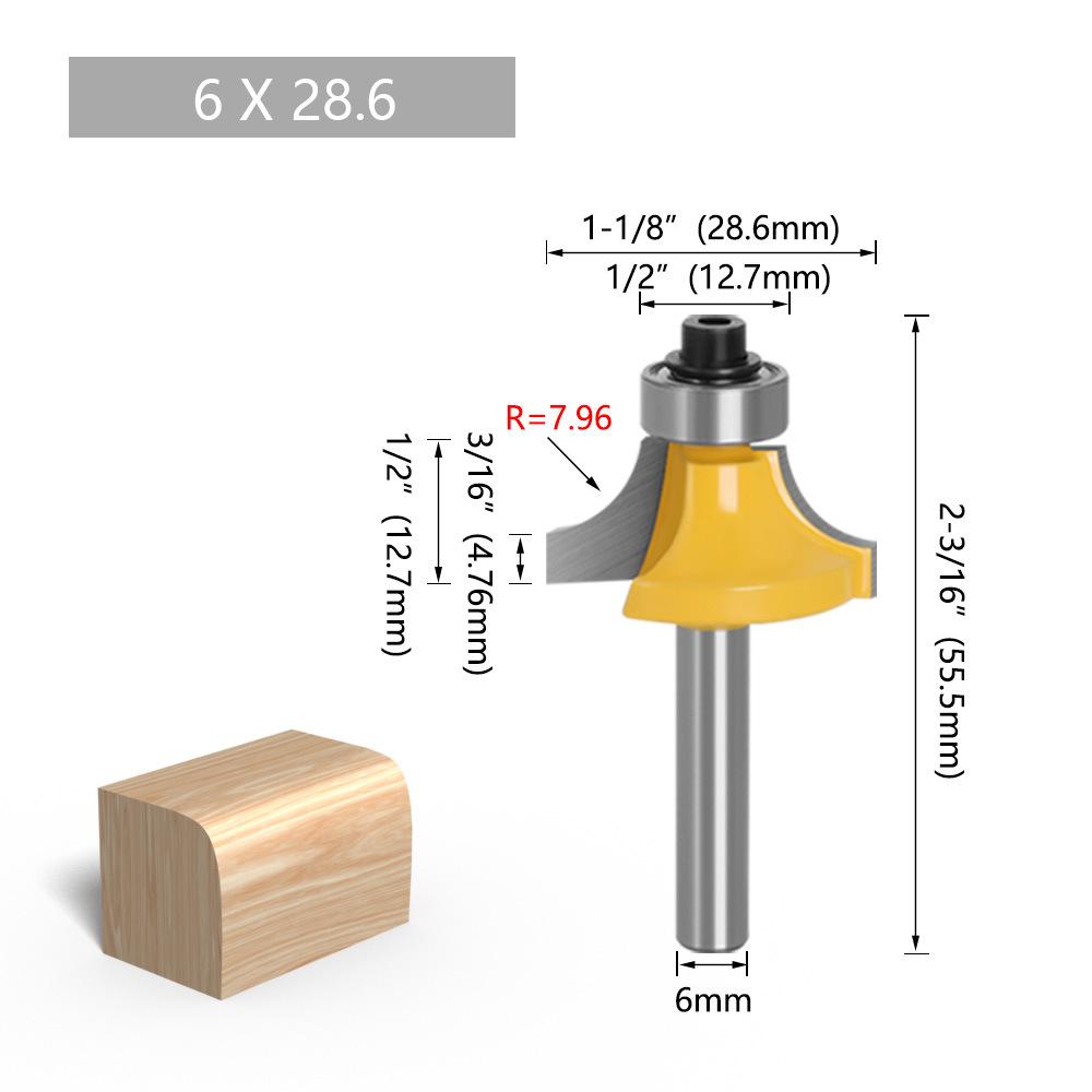 1/4" & 6mm Shank Roundover Bit Set (4-Piece) - Chamfer & Radius Edge Trimming Router Bits for Woodworking