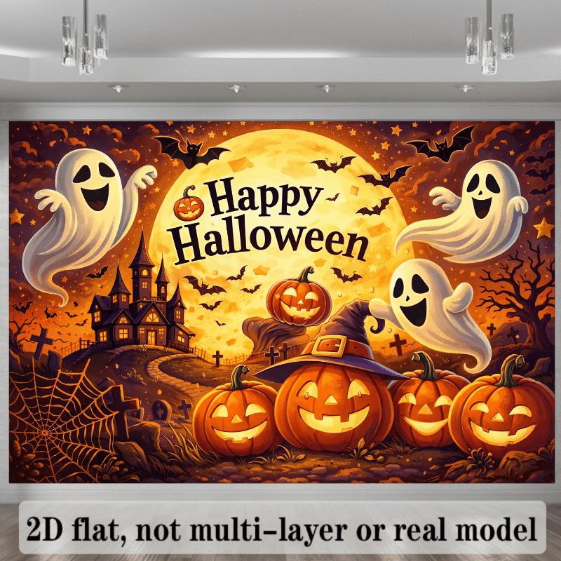 2D planar full moon ghost background fabric. Halloween horror theme, with the slogan "Happy Halloween"zyc