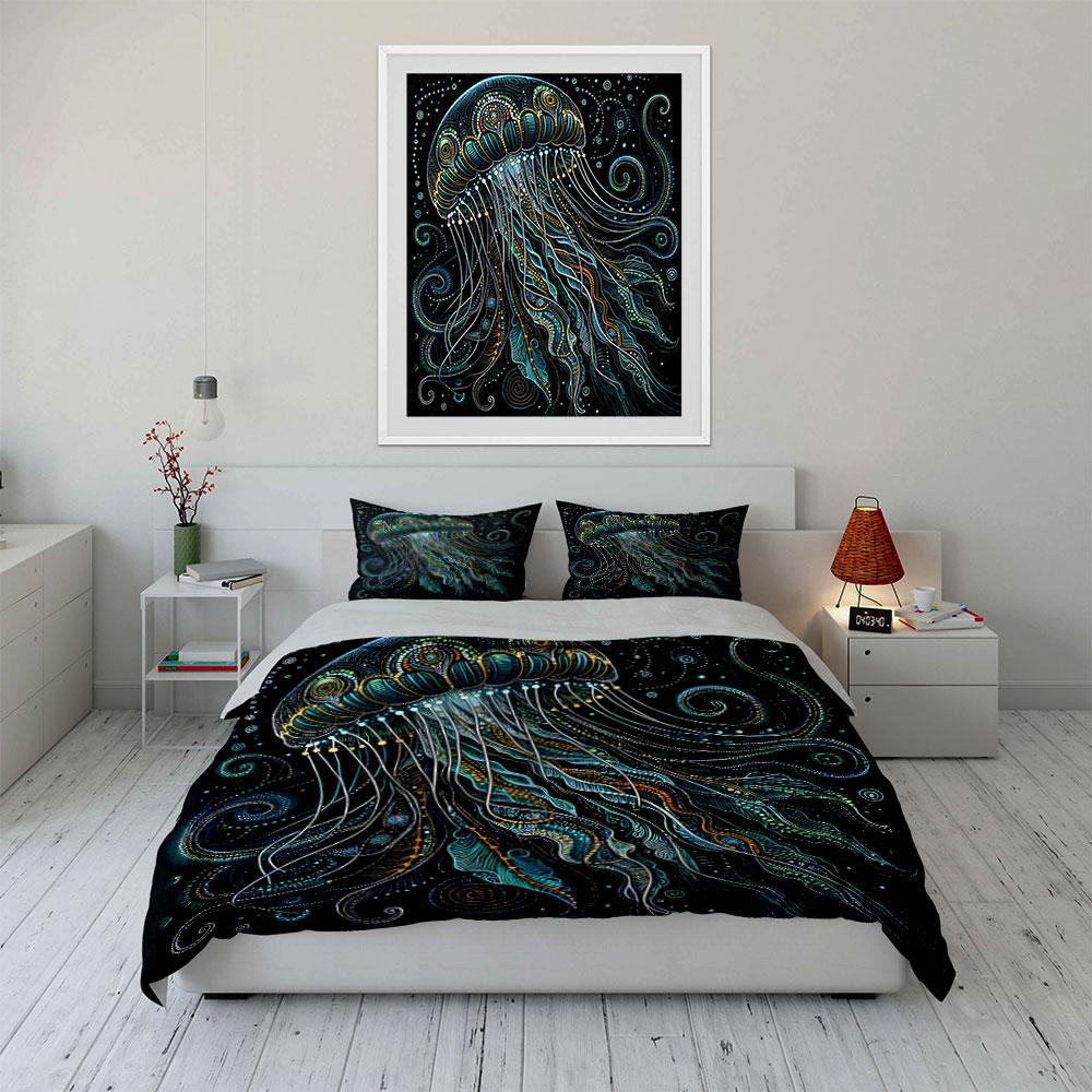 Dreamlike Colored Jellyfish Art Print Soft Comfortable Duvet Cover Bedding Set Included 1*Duvet Cover 2*Pillowcases