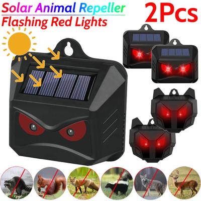 2Pcs Solar Animal Repellent Device IP44 Waterproof Wild Boar Rabbit Repeller Nighttime Deer Deterrent For Fox Raccoon Coyote
