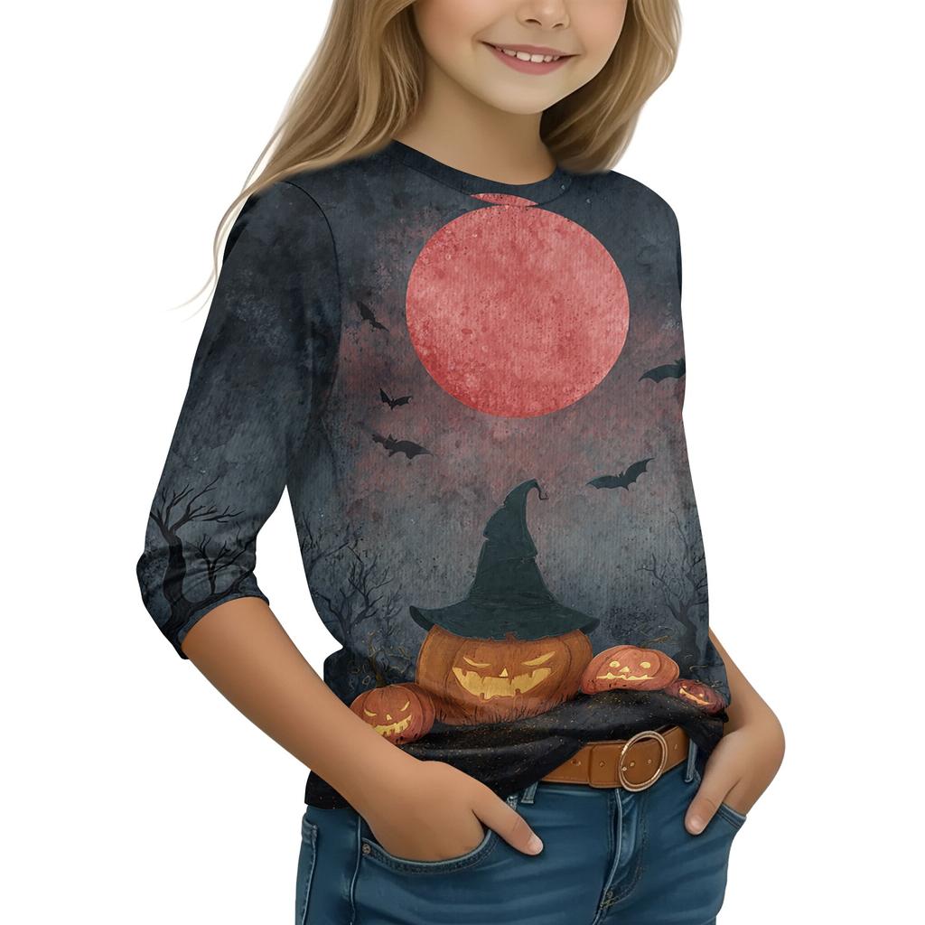 Kids Long Sleeve Halloween Print T-Shirt Round Neck Casual Top